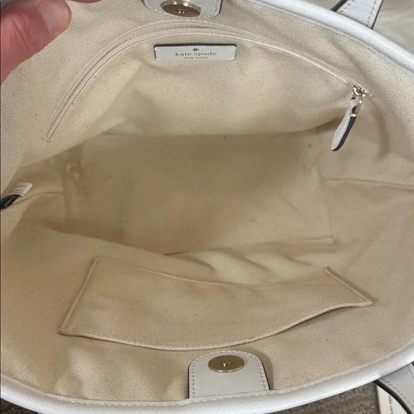 Kate Spade Tan Straw Tote with White and Pink Accents - Picture 12 of 17